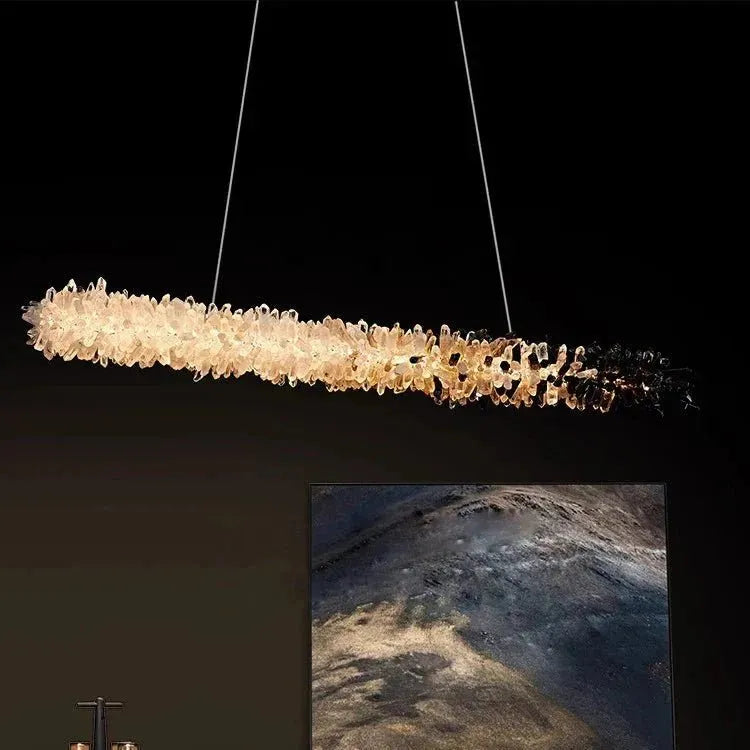 Modern Linear Natural Crystal Stick Chandelier - L59.1"*H6.3"Warm LightBlushlighting
