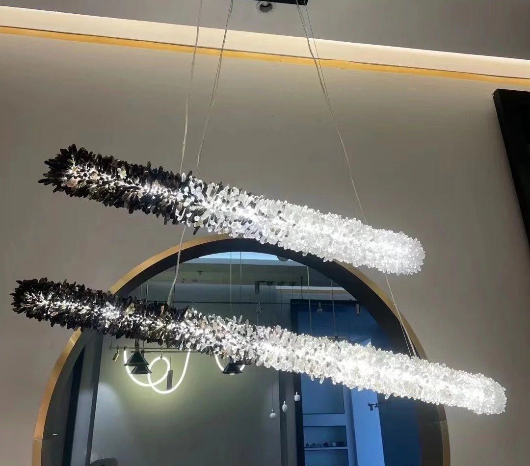 Modern Linear Natural Crystal Stick Chandelier - L47.2"*H6.3"Warm LightBlushlighting
