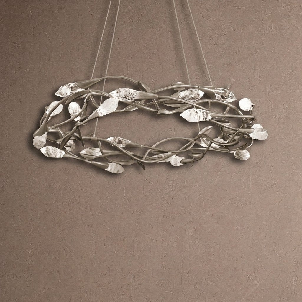Modern Linear/Round Floral Branches Crystal Chandelier - Round/D35.4"*H8.5"(D90cm*H21.6cm)BlackWarm LightBlushlighting