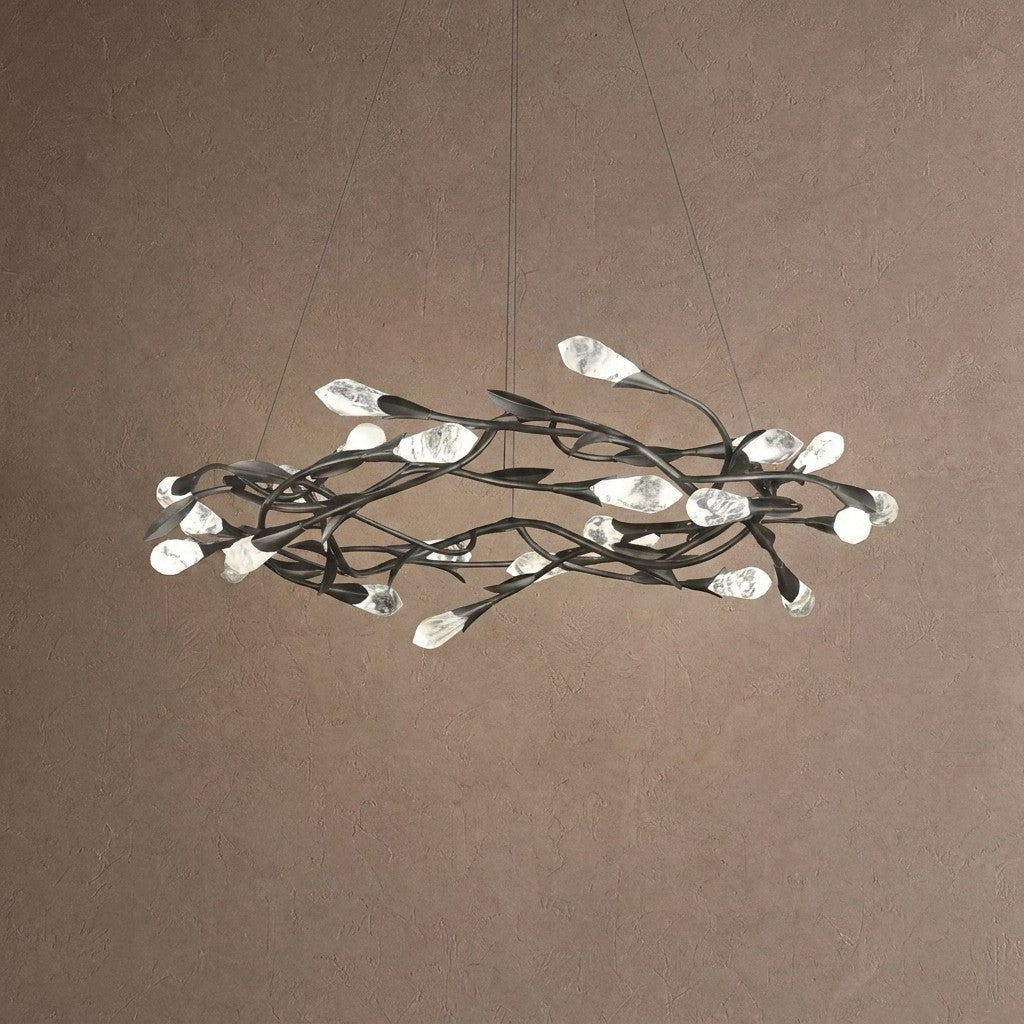 Modern Linear/Round Floral Branches Crystal Chandelier - Round/D35.4"*H8.5"(D90cm*H21.6cm)BlackWarm LightBlushlighting