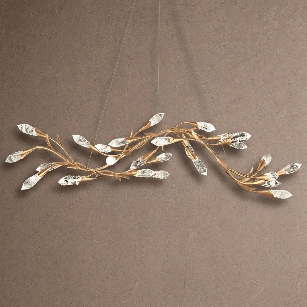 Modern Linear/Round Floral Branches Crystal Chandelier - Linear/L56.3"*W15.5"*H11.9"(L143cm*W39.4cm*H30.2cm)GoldWarm LightBlushlighting