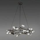 Modern Linear/Round Floral Branches Crystal Chandelier-Round/D35.4"*H8.5"(D90cm*H21.6cm)-Black-Warm Light-Blushlighting