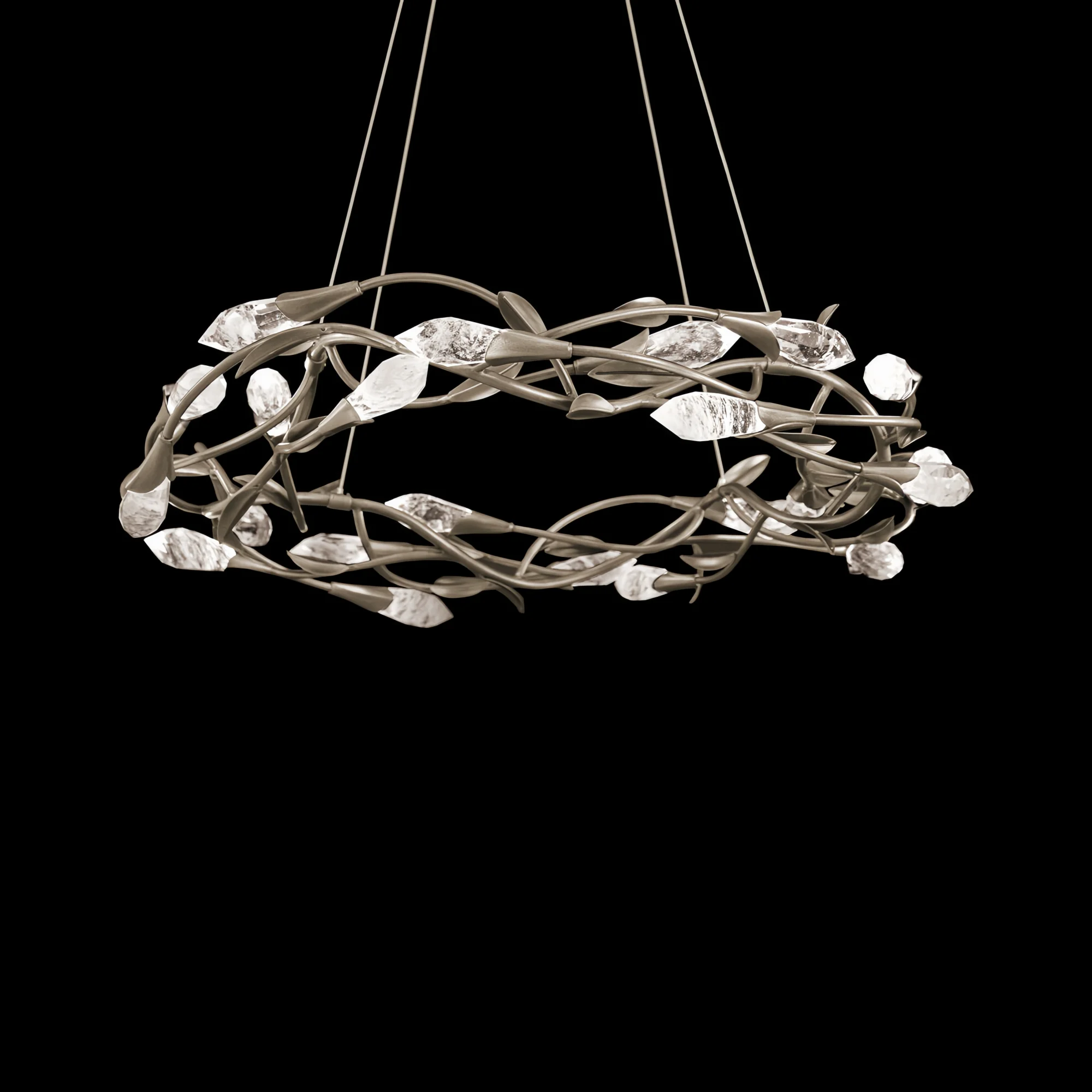 Modern Linear/Round Floral Branches Crystal Chandelier-Round/D35.4"*H8.5"(D90cm*H21.6cm)-Antique Silver-Dimmable White Light-Blushlighting
