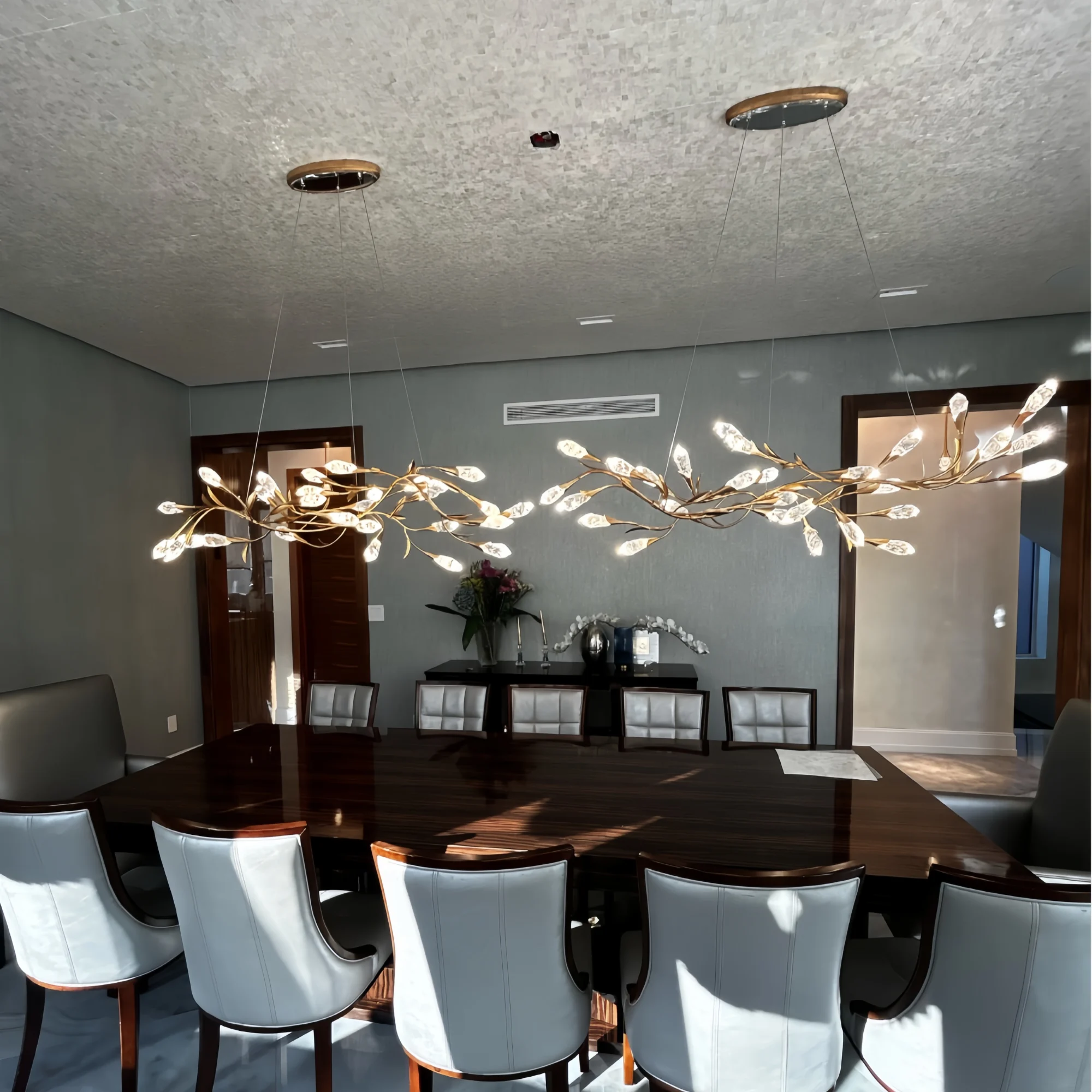 Modern Linear/Round Floral Branches Crystal Chandelier-Blushlighting