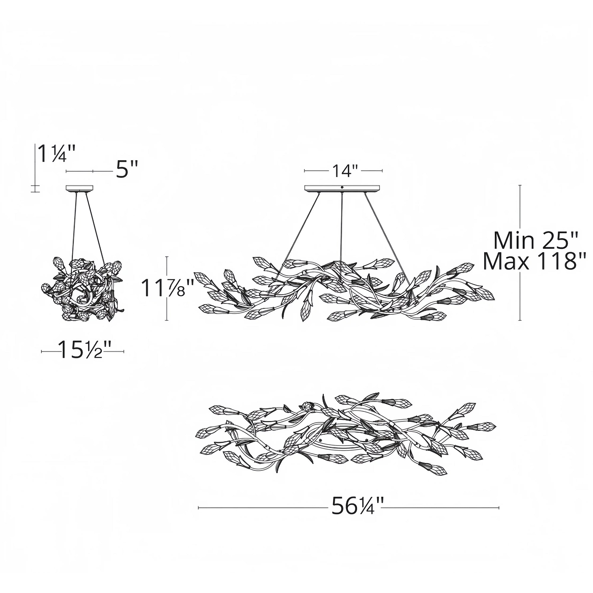 Modern Linear/Round Floral Branches Crystal Chandelier-Blushlighting