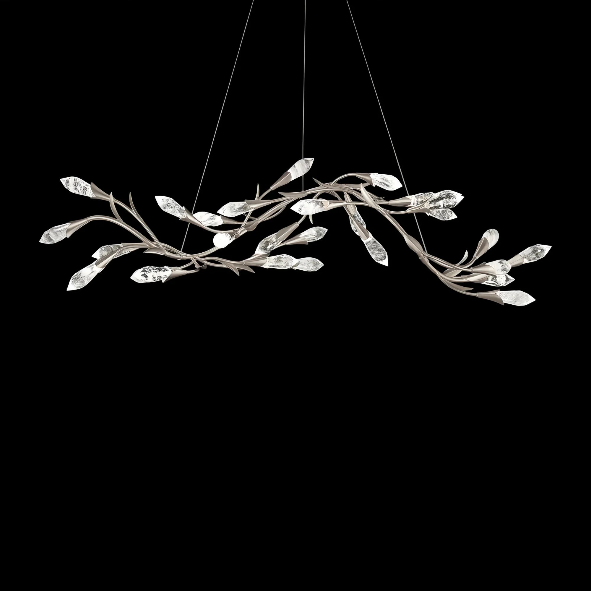 Modern Linear/Round Floral Branches Crystal Chandelier-Linear/L56.3"*W15.5"*H11.9"(L143cm*W39.4cm*H30.2cm)-Antique Silver-Warm Light-Blushlighting