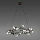 Modern Linear/Round Floral Branches Crystal Chandelier-Round/D35.4"*H8.5"(D90cm*H21.6cm)-Black-Warm Light-Blushlighting