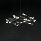 Modern Linear/Round Floral Branches Crystal Chandelier-Round/D35.4"*H8.5"(D90cm*H21.6cm)-Black-Dimmable White Light-Blushlighting