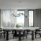 Modern Linear/Round Floral Branches Crystal Chandelier-Linear/L56.3"*W15.5"*H11.9"(L143cm*W39.4cm*H30.2cm)-Black-Warm Light-Blushlighting