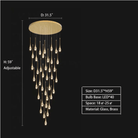 Modern Long Gold Glass Raindrop Rod Pendant Light for Staircase/High - ceiling room - One Single: D3.9"*H15.0"Blushlighting