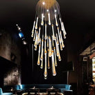 Modern Long Gold Glass Raindrop Rod Pendant Light for Staircase/High - ceiling room - One Single: D3.9"*H15.0"Blushlighting