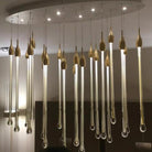 Modern Long Gold Glass Raindrop Rod Pendant Light for Staircase/High - ceiling room - One Single: D3.9"*H15.0"Blushlighting
