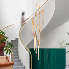 Modern Long Gold Glass Raindrop Rod Pendant Light for Staircase/High - ceiling room - One Single: D3.9"*H15.0"Blushlighting