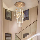 Modern Long Gold Glass Raindrop Rod Pendant Light for Staircase/High - ceiling room - One Single: D3.9"*H15.0"Blushlighting