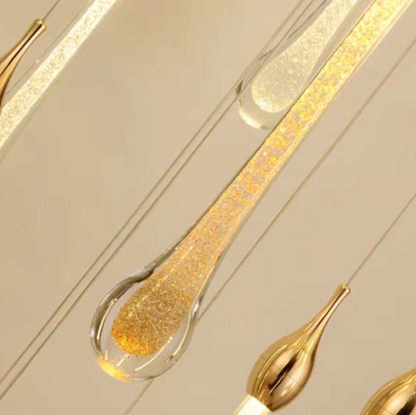 Modern Long Gold Glass Raindrop Rod Pendant Light for Staircase/High - ceiling room - One Single: D3.9"*H15.0"Blushlighting
