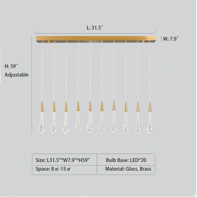 Modern Long Gold Glass Raindrop Rod Pendant Light for Staircase/High - ceiling room - One Single: D3.9"*H15.0"Blushlighting