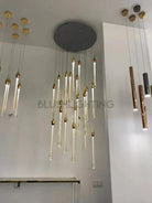 Modern Long Gold Glass Raindrop Rod Pendant Light for Staircase/High - ceiling room - One Single: D3.9"*H15.0"Blushlighting