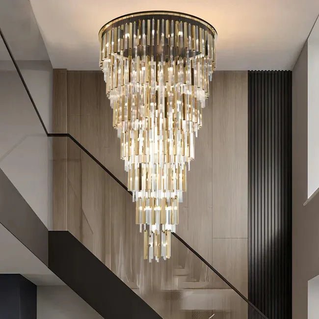 Modern Luxury 7-Tiered Floating Glass Chandelier Flush Mount for High-ceiling/Staircase/Duplex - 7 Layers/D59.1"*H106.3"(D150cm*H270cm)/69.5kgGoldBlushlighting