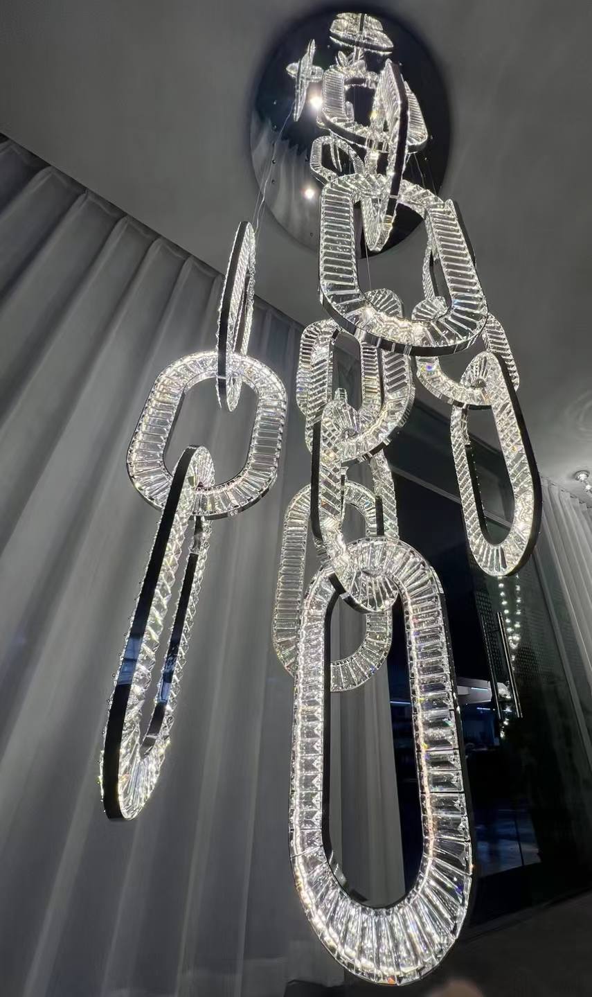 Modern Luxury Crystal Chain Cluster Chandelier for High Ceiling/Dining Room-Blushlighting-Blushlighting