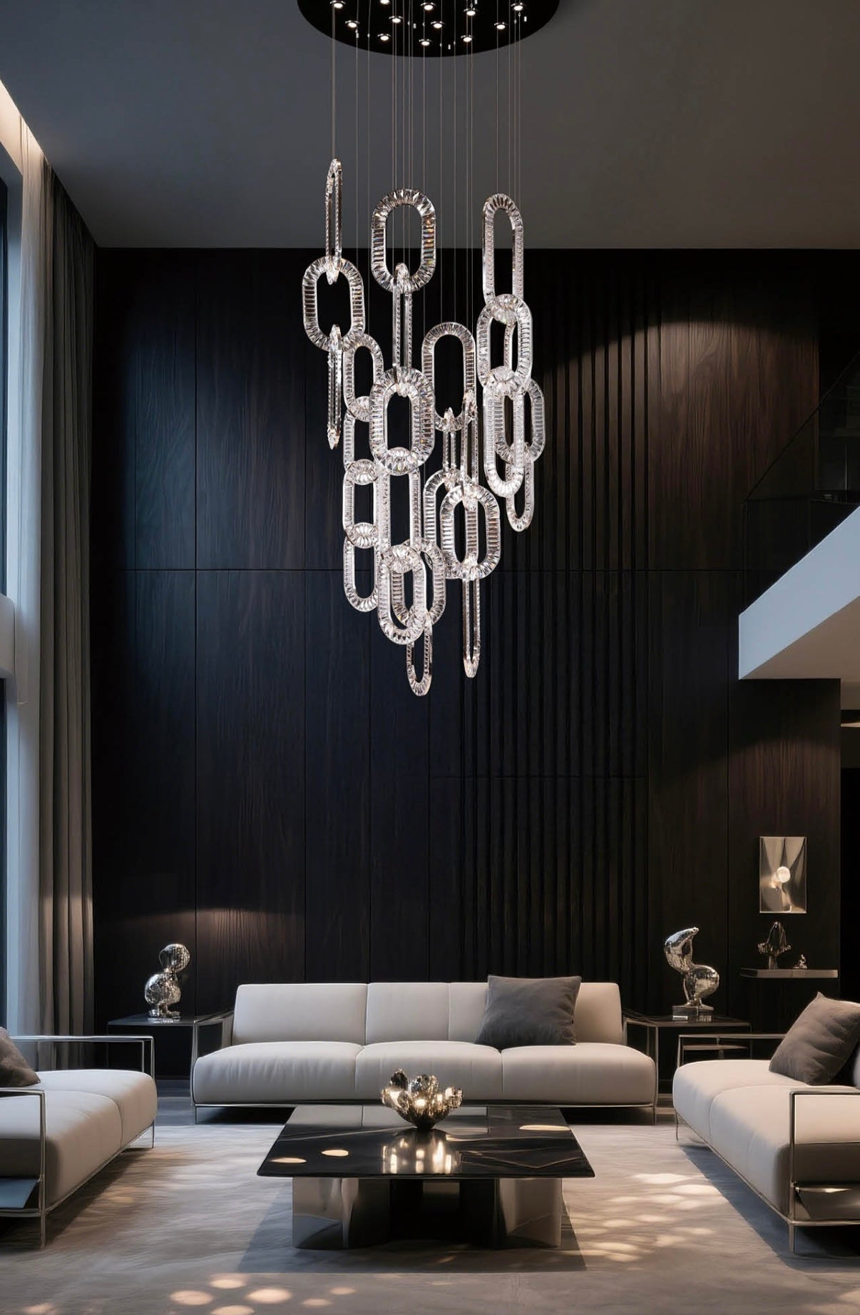 Modern Luxury Crystal Chain Cluster Chandelier for High Ceiling/Dining Room-Blushlighting-Blushlighting