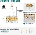 Modern Luxury Gold Round 12-Light K9 Crystal Chandelier