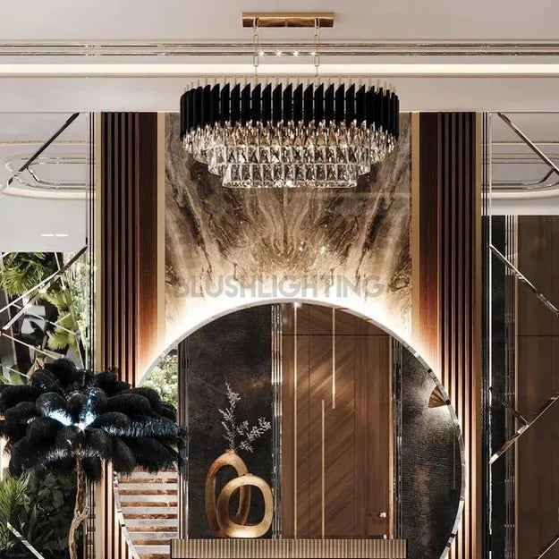 Modern Luxury Multi - Tier Oval/Round Crystal Tiered Chandelier - Oval/L31.5"*W11.8"*H11.8"/3 TiersWarm LightBlushlighting
