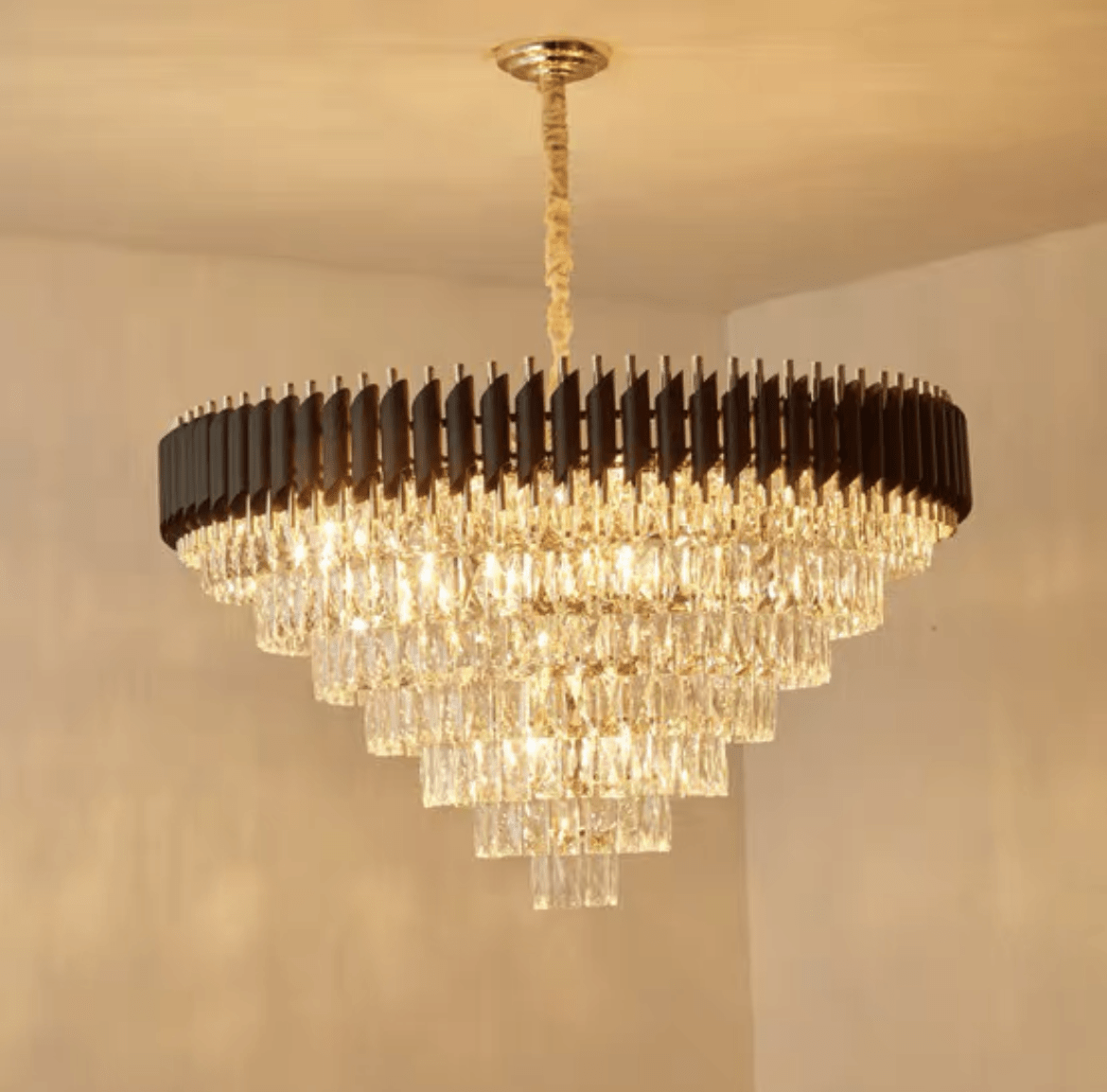 Modern Luxury Multi - Tier Oval/Round Crystal Tiered Chandelier - Round/D37.4"*H21.65"/7 TiersWarm LightBlushlighting