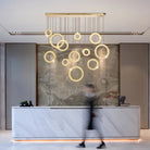 Modern Multi Gold Donuts Shape Crystal Chandelier Ring Round Light Fixture for Foyer Staircase - Linear/ D 63" * H 98.4"GoldDimmable Warm LightBlushlighting