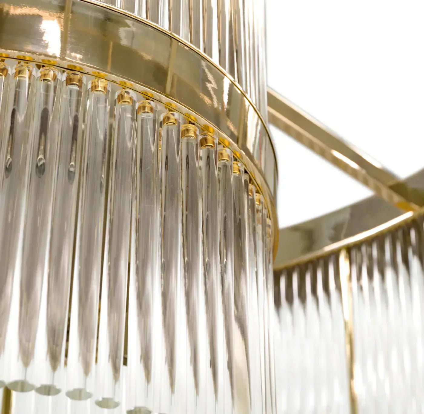 Modern Multi-layered Glass&Metal Rods Chandelier for High-ceiling - D47.64"*H73.6"(D121cm*H187cm)Dimmable Warm LightBlushlighting