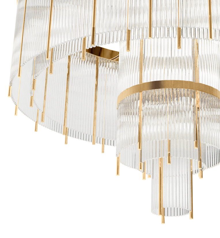 Modern Multi-layered Glass&Metal Rods Chandelier for High-ceiling - D47.64"*H73.6"(D121cm*H187cm)Dimmable Warm LightBlushlighting