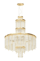 Modern Multi-layered Glass&Metal Rods Chandelier for High-ceiling - D47.64"*H73.6"(D121cm*H187cm)Dimmable Warm LightBlushlighting