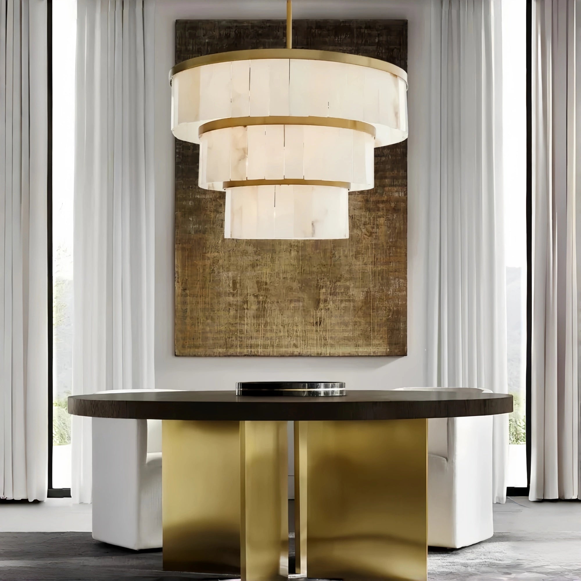 Modern Nature Alabaster 3 Tier Chandelier - BrassBlushlighting