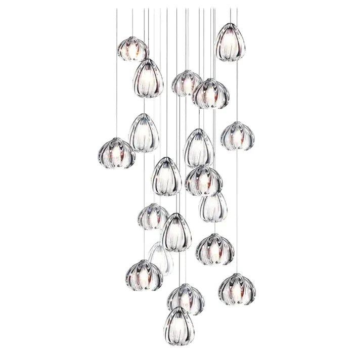 Modern Nordic Style Hand Blown Glass Pendant Crystal Chandelier for Dining Room/Living Room/Stairwell - 10 Lights/D19.7"*H118.1"/18KGRoundWarm LightBlushlighting
