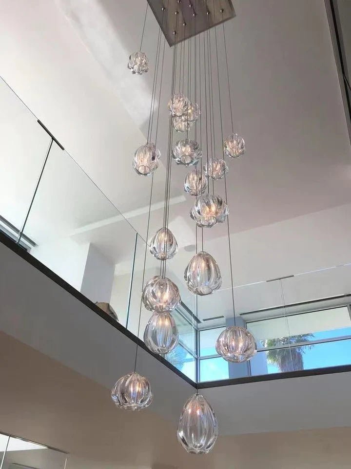 Modern Nordic Style Hand Blown Glass Pendant Crystal Chandelier for Dining Room/Living Room/Stairwell - 10 Lights/D19.7"*H118.1"/18KGRoundWarm LightBlushlighting