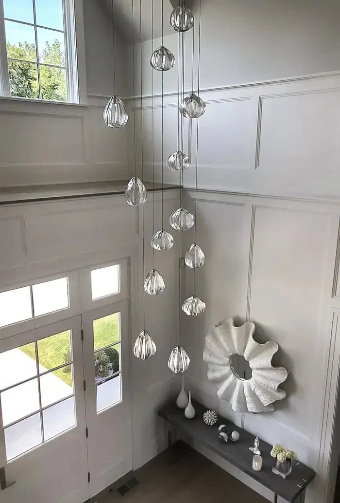 Modern Nordic Style Hand Blown Glass Pendant Crystal Chandelier for Dining Room/Living Room/Stairwell - 10 Lights/D19.7"*H118.1"/18KGRoundWarm LightBlushlighting