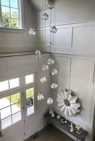 Modern Nordic Style Hand Blown Glass Pendant Crystal Chandelier for Dining Room/Living Room/Stairwell - 10 Lights/D19.7"*H118.1"/18KGRoundWarm LightBlushlighting