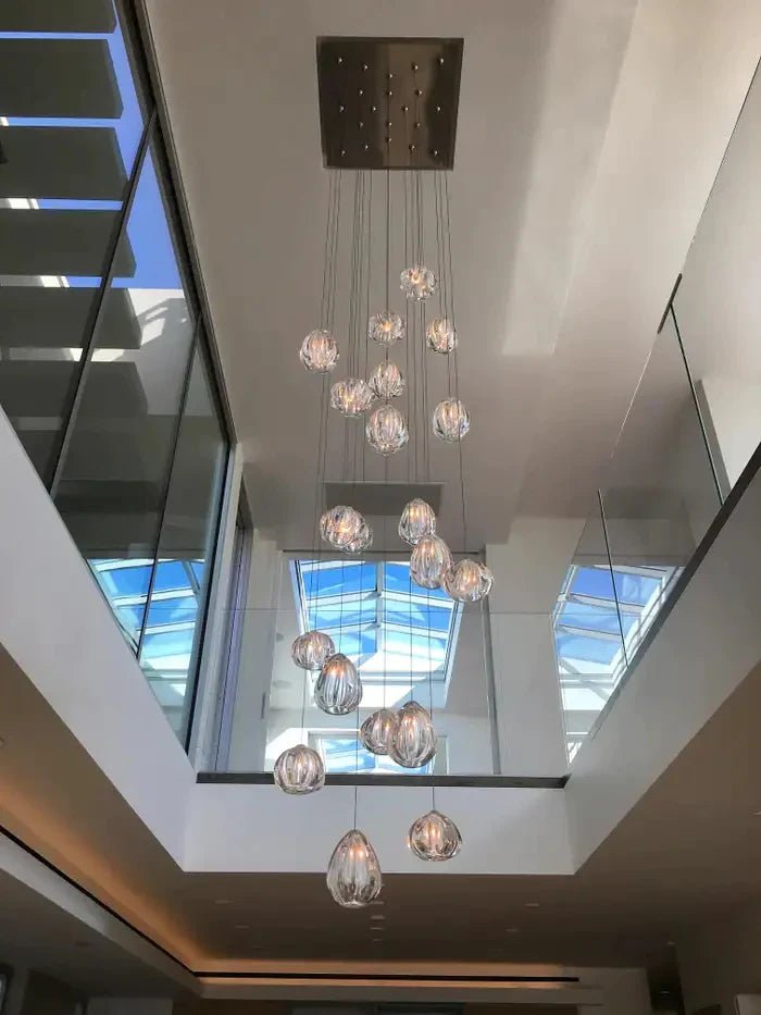 Modern Nordic Style Hand Blown Glass Pendant Crystal Chandelier for Dining Room/Living Room/Stairwell - 10 Lights/D19.7"*H118.1"/18KGRoundWarm LightBlushlighting