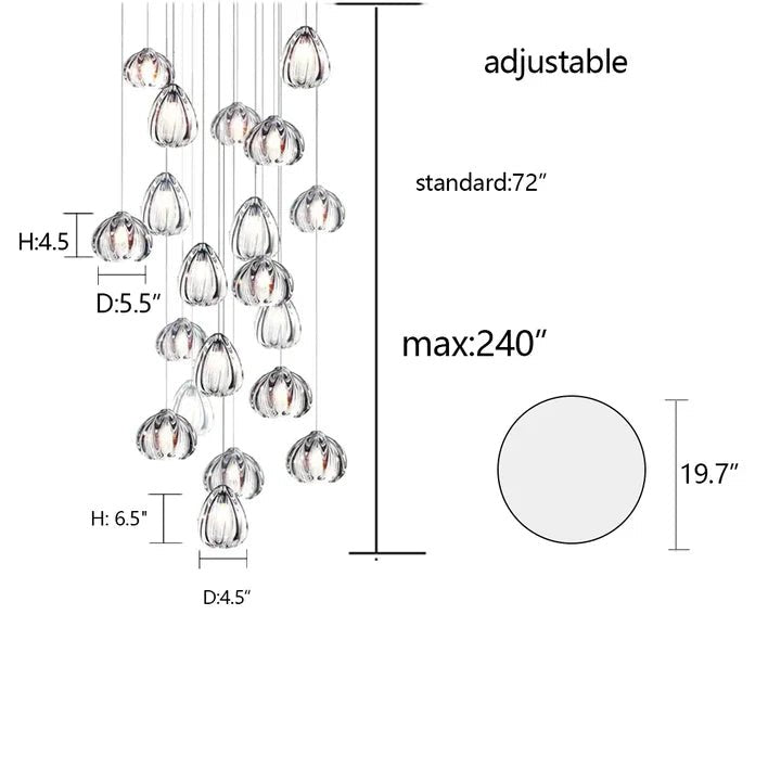 Modern Nordic Style Hand Blown Glass Pendant Crystal Chandelier for Dining Room/Living Room/Stairwell - 10 Lights/D19.7"*H118.1"/18KGRoundWarm LightBlushlighting