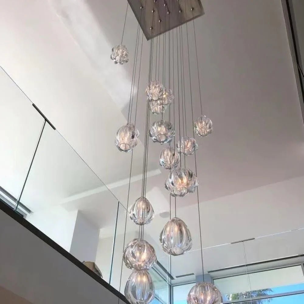 Modern Nordic Style Hand Blown Glass Pendant Crystal Chandelier for Dining Room/Living Room/Stairwell - 10 Lights/D19.7"*H118.1"/18KGRoundWarm LightBlushlighting