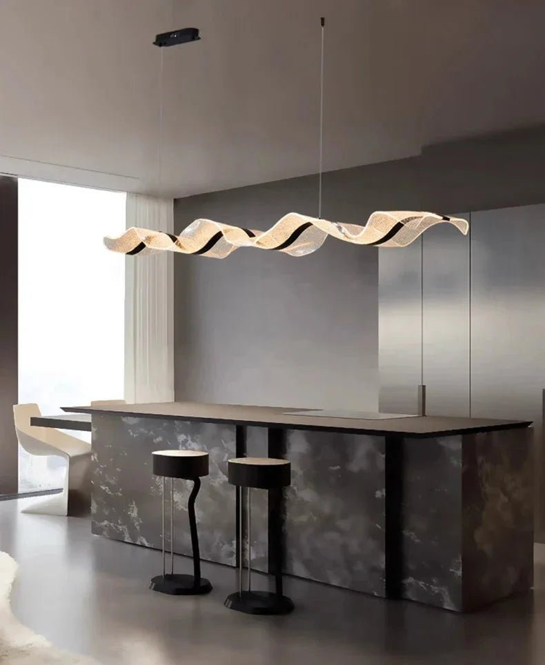 Modern Ocean Wave Pendant Chandelier for Kitchen - Black38.52” (100 cm)Remote Control (Dimmable)Blushlighting