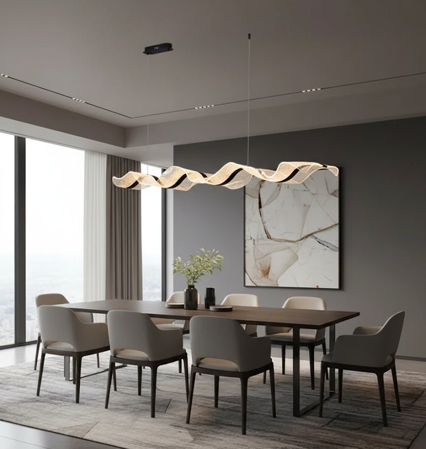 Modern Ocean Wave Pendant Chandelier for Kitchen - Black38.52” (100 cm)Remote Control (Dimmable)Blushlighting