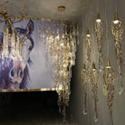 Modern Oversized Luxury Copper Crystal Long Crystal Branch Air Bubble Drop Staircase Light fixture-Chandeliers-Blushlighting