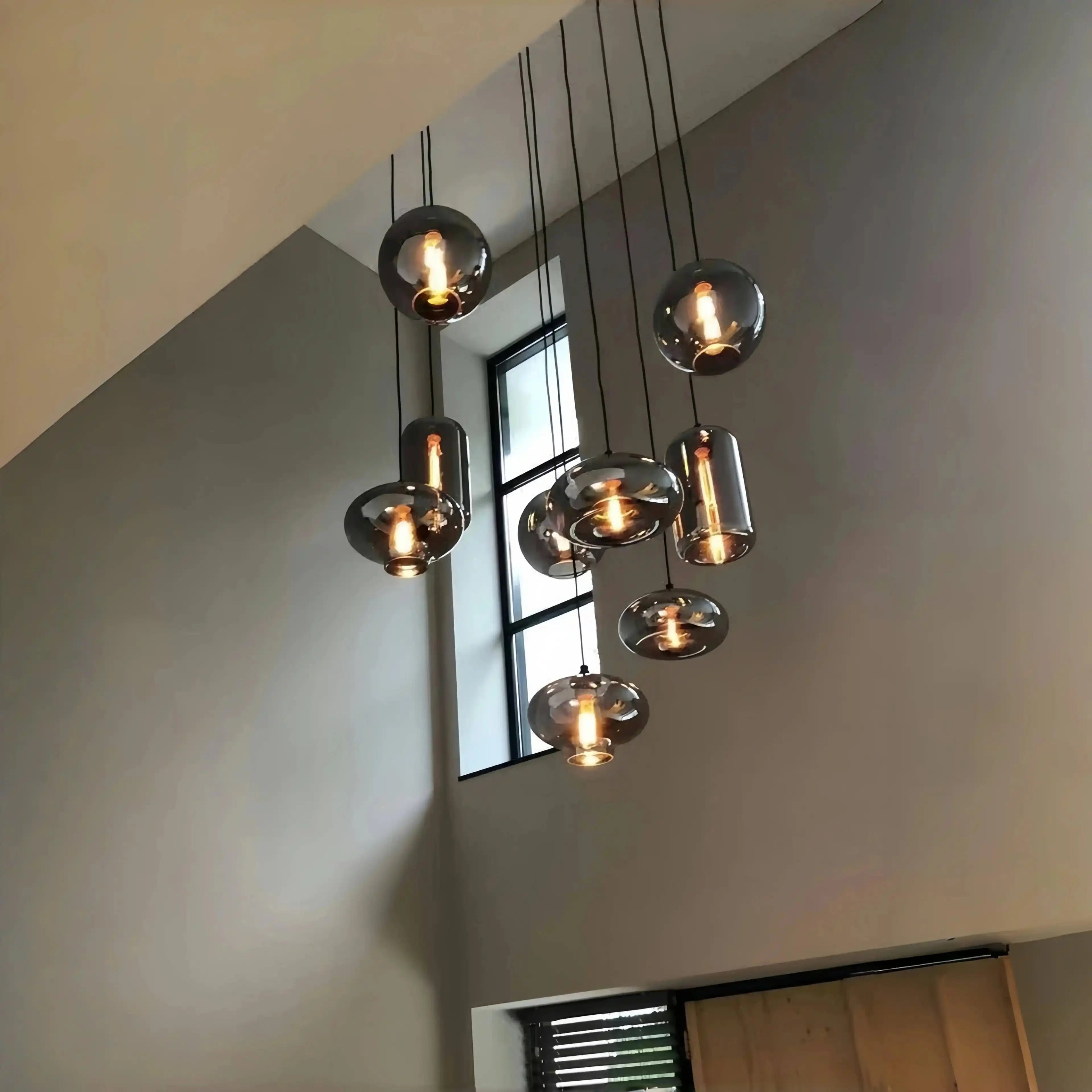 Modern Pendant Fixture light For 2 Story Foyer /Enterway /Staircase - Ceiling Plate: L27.6"*W27.6"/6 LightsWarm LightBlushlighting