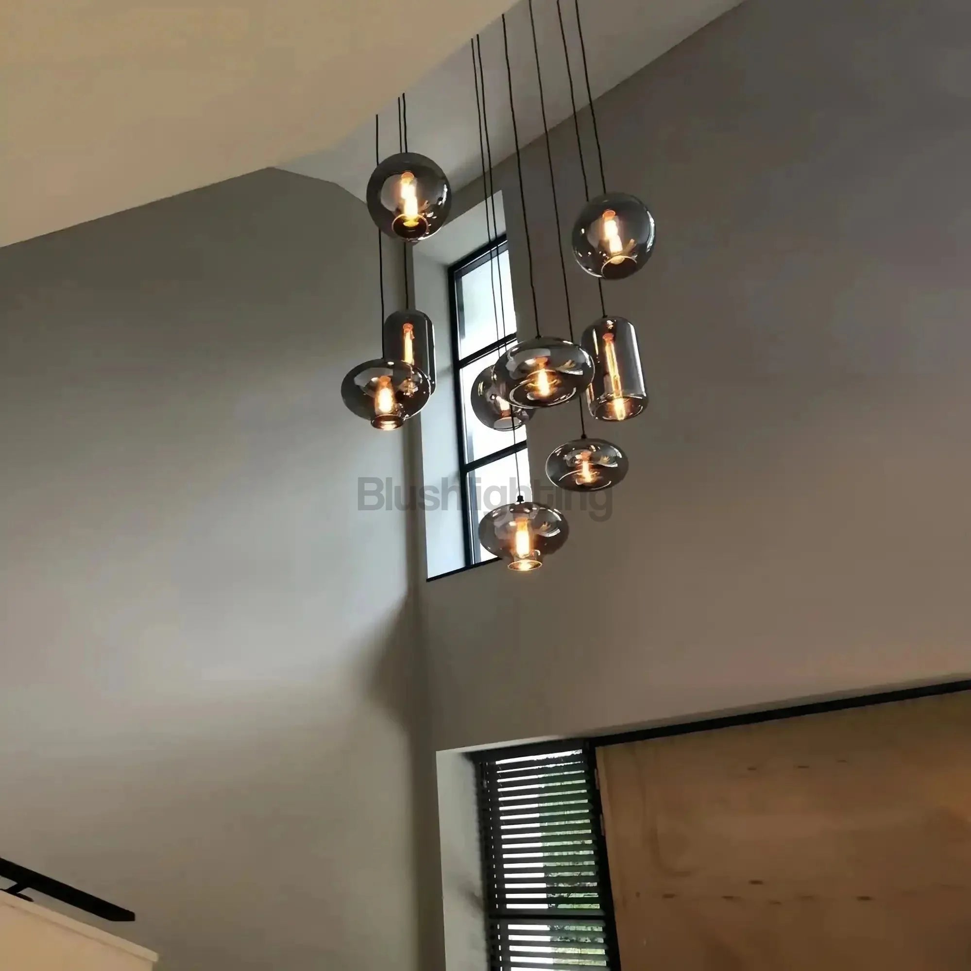 Modern Pendant Fixture light For 2 Story Foyer /Enterway /Staircase - Ceiling Plate: L27.6"*W27.6"/6 LightsWarm LightBlushlighting