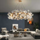 Modern Petal Crystal Round Brass Branch Chandelier - 31" W X 16" HBlushlighting