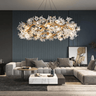 Modern Petal Crystal Round Brass Branch Chandelier - 24" W x 14" HBlushlighting