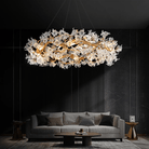 Modern Petal Crystal Round Brass Branch Chandelier - 24" W x 14" HBlushlighting