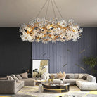 Modern Petal Crystal Round Brass Branch Chandelier For Living Room - 24" W X 14" HBlushlighting