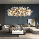 Modern Petal Crystal Round Brass Branch Chandelier For Living Room - 47" W X 18" HBlushlighting