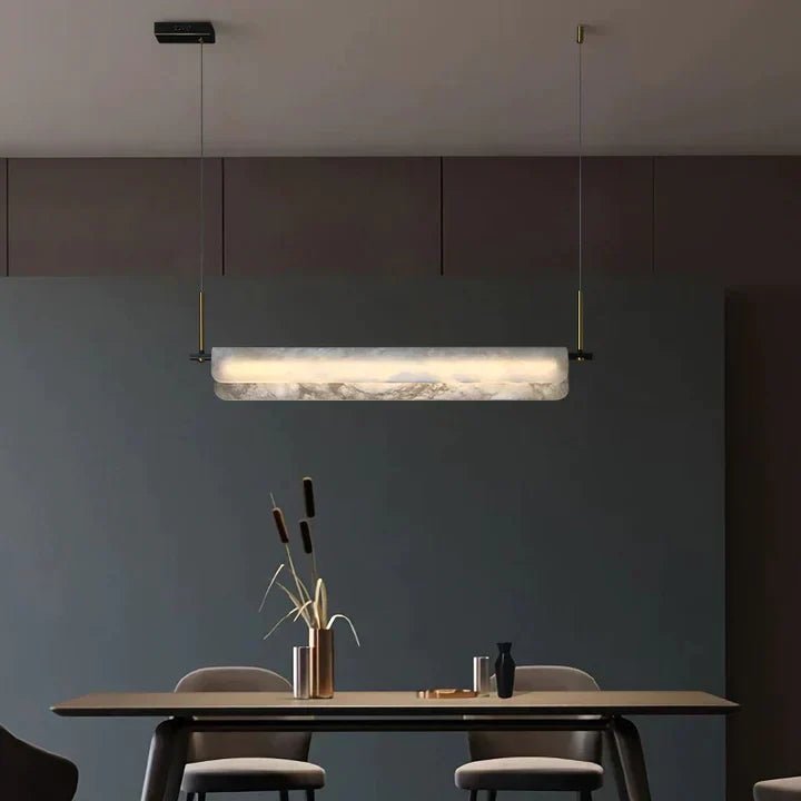 Modern Real Alabaster Chandelier, Linear Chandelier Over Dining Room - Blushlighting